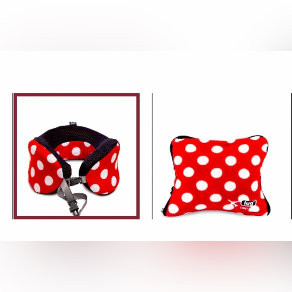 NWT: LUG SET WRAP NECK PILLOW w/NAP SAC BLANKET/PILLOW TRAVEL SET- CRIM Lg Dot